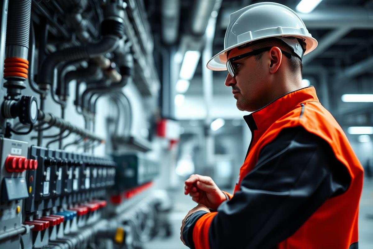 Field engineer inspecting industrial power distribution equipment